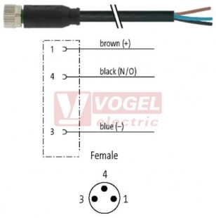 7000-08041-6100030 konektor M8/3-pin/zás/přímý - kabel ČE PVC 3x0,25mm2 L=0,3m - volný konec