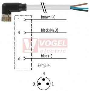 7000-08081-2300300 konektor M8/3-pin/zás/úhlový - kabel ŠE PUR 3x0,25mm2 L=3,0m - volný konec