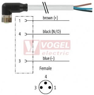 7000-08081-2300700 konektor M8/3-pin/zás/úhlový - kabel ŠE PUR 3x0,25mm2 L=7,0m - volný konec