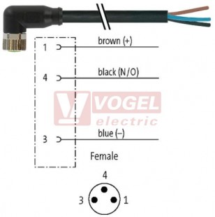 7000-08081-6200750 konektor M8/3-pin/zás/úhlový - kabel ČE PUR/PVC 3x0,25mm2 L=7,5m - volný konec