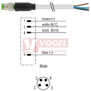 7000-08011-2110150 konektor M8/4-pin/vidl/přímý - kabel ŠE PVC 4x0,25mm2 L=1,5m - volný konec