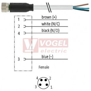 7000-08061-2110750 konektor M8/4-pin/zás/přímý - kabel ŠE PVC 4x0,25mm2 L=7,5m - volný konec