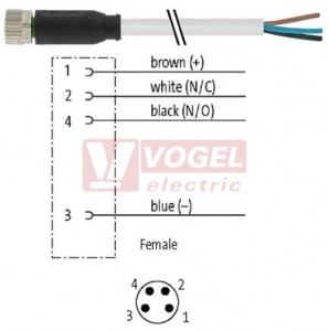 7000-08061-2113000 konektor M8/4-pin/zás/přímý - kabel ŠE PVC 4x0,25mm2 L=30,0m - volný konec