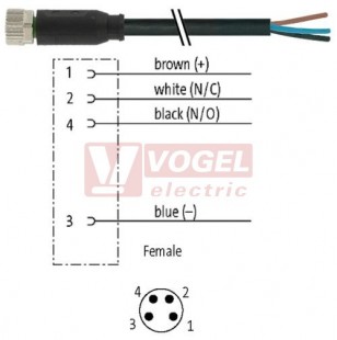 7000-08061-6110050 konektor M8/4-pin/zás/přímý - kabel ČE PVC 4x0,25mm2 L=0,5m - volný konec