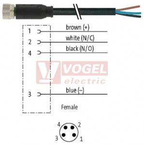 7000-08061-6110100 konektor M8/4-pin/zás/přímý - kabel ČE PVC 4x0,25mm2 L=1,0m - volný konec