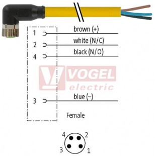 7000-08101-0310150 konektor M8/4-pin/zás/úhlový - kabel ŽL PUR 4x0,25mm2 L=1,5m - volný konec