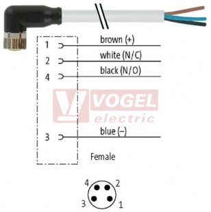 7000-08101-2112000 konektor M8/4-pin/zás/úhlový - kabel ŠE PVC 4x0,25mm2 L=20,0m - volný konec