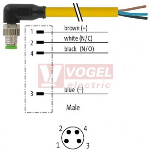 7000-08031-0510150 konektor M8/4-pin/vidl/úhlový - kabel ŽL PUR do svařovny 4x0,25mm2 L=1,5m - volný konec