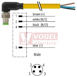 7000-08031-0510150 konektor M8/4-pin/vidl/úhlový - kabel ŽL PUR do svařovny 4x0,25mm2 L=1,5m - volný konec