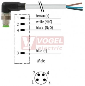 7000-08031-2110150 konektor M8/4-pin/vidl/úhlový - kabel ŠE PVC 4x0,25mm2 L=1,5m - volný konec