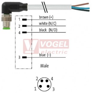 7000-08031-2310750 konektor M8/4-pin/vidl/úhlový - kabel ŠE PUR 4x0,25mm2 L=7,5m - volný konec