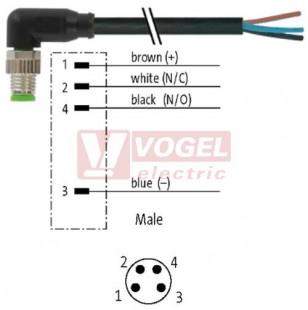 7000-08031-6110150 konektor M8/4-pin/vidl/úhlový - kabel ČE PVC 4x0,25mm2 L=1,5m - volný konec