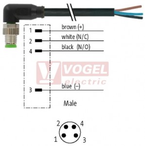 7000-08031-6210150 konektor M8/4-pin/vidl/úhlový - kabel ČE PUR/PVC 4x0,25mm2 L=1,5m - volný konec