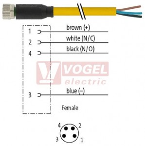 7000-08061-0110300 konektor M8/4-pin/zás/přímý - kabel ŽL PVC 4x0,25mm2 L=3,0m - volný konec