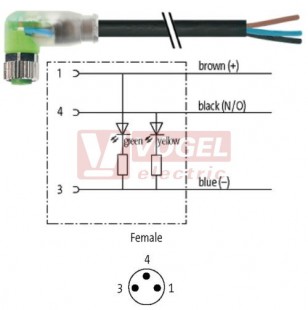 7000-08121-6300150 konektor M8/3-pin/2xLED/zás/úhlový - kabel ČE PUR 3x0,25mm2 L=1,5m - volný konec