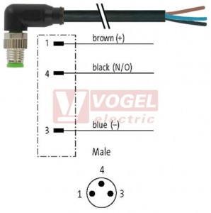 7000-08021-6501000 konektor M8/3-pin/vidl/úhlový - kabel ČE PUR do svařovny 3x0,25mm2 L=10,0m - volný konec