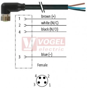 7000-08101-6111500 konektor M8/4-pin/zás/úhlový - kabel ČE PVC 4x0,25mm2 L=15,0m - volný konec