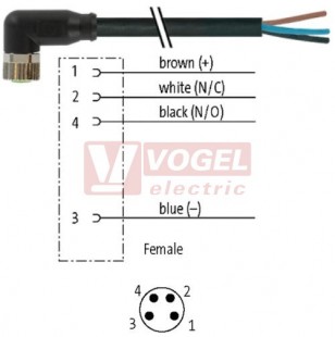 7000-08101-6112000 konektor M8/4-pin/zás/úhlový - kabel ČE PVC 4x0,25mm2 L=20,0m - volný konec