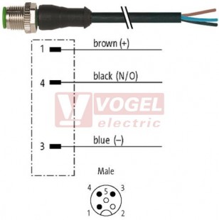 7000-12001-6130030 konektor M12/3-pin/vidl/přímý - kabel ČE PVC 3x0,34mm2 L=0,3m - volný konec