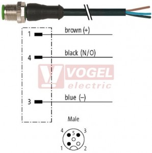 7000-12001-6130500 konektor M12/3-pin/vidl/přímý - kabel ČE PVC 3x0,34mm2 L=5,0m - volný konec