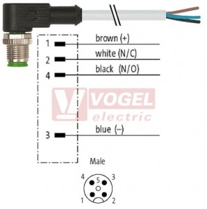 7000-12101-2340300 konektor M12/4-pin/vidl/úhlový - kabel ŠE PUR 4x0,34mm2 L=3,0m - volný konec