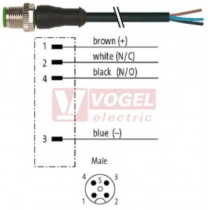 7000-12021-6140100 konektor M12/4-pin/vidl/přímý - kabel ČE PVC 4x0,34mm2 L=1,0m - volný konec