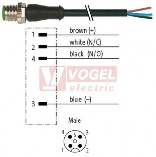 7000-12021-6140150 konektor M12/4-pin/vidl/přímý - kabel ČE PVC 4x0,34mm2 L=1,5m - volný konec