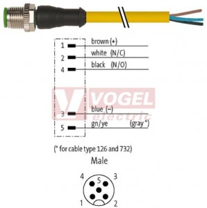 7000-12041-0150150 konektor M12/5-pin/vidl/přímý - kabel ŽL PVC 5x0,34mm2 L=1,5m - volný konec