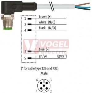 7000-12121-2151000 konektor M12/5-pin/vidl/úhlový - kabel ŠE PVC 5x0,34mm2 L=10,0m - volný konec