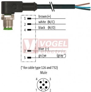 7000-12121-6150500 konektor M12/5-pin/vidl/úhlový - kabel ČE PVC 5x0,34mm2 L=5,0m - volný konec