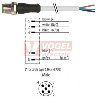 7000-12041-2150150 konektor M12/5-pin/vidl/přímý - kabel ŠE PVC 5x0,34mm2 L=1,5m - volný konec