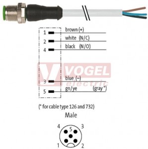 7000-12041-2150500 konektor M12/5-pin/vidl/přímý - kabel ŠE PVC 5x0,34mm2 L=5,0m - volný konec