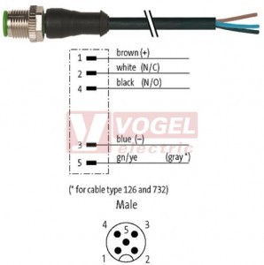 7000-12041-6150150 konektor M12/5-pin/vidl/přímý - kabel ČE PVC 5x0,34mm2 L=1,5m - volný konec