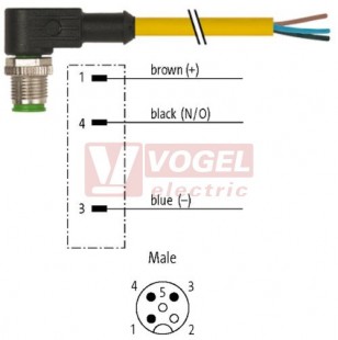 7000-12081-0130150 konektor M12/3-pin/vidl/úhlový - kabel ŽL PVC 3x0,34mm2 L=1,5m - volný konec