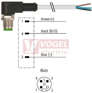 7000-12081-2130150 konektor M12/3-pin/vidl/úhlový - kabel ŠE PVC 3x0,34mm2 L=1,5m - volný konec