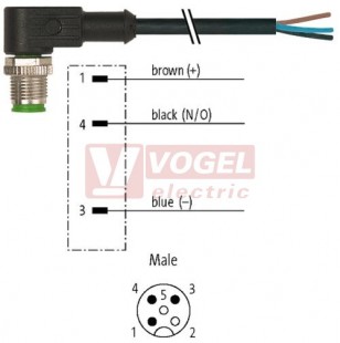 7000-12081-6130150 konektor M12/3-pin/vidl/úhlový - kabel ČE PVC 3x0,34mm2 L=1,5m - volný konec