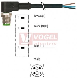 7000-12081-6130300 konektor M12/3-pin/vidl/úhlový - kabel ČE PVC 3x0,34mm2 L=3,0m - volný konec