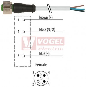 7000-12181-2330700 konektor M12/3-pin/zás/přímý - kabel ŠE PUR do vlečného řetězu 3x0,34mm2 L=7,0m - volný konec