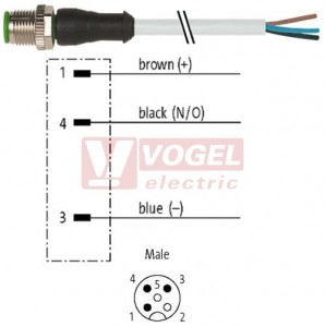 7000-12001-2130150 konektor M12/3-pin/vidl/přímý - kabel ŠE PVC 3x0,34mm2 L=1,5m - volný konec