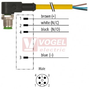 7000-12101-0140150 konektor M12/4-pin/vidl/úhlový - kabel ŽL PVC 4x0,34mm2 L=1,5m - volný konec