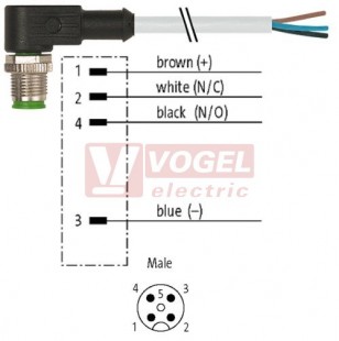 7000-12101-2140150 konektor M12/4-pin/vidl/úhlový - kabel ŠE PVC 4x0,34mm2 L=1,5m - volný konec