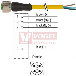 7000-12221-0540500 konektor M12/4-pin/zás/přímý - kabel ŽL PUR do svařovny 4x0,34mm2 L=5,0m - volný konec