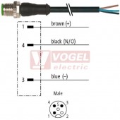 7000-12001-6330300 konektor M12/3-pin/vidl/přímý - kabel ČE PUR do vlečného řetězu 3x0,34mm2 L=3,0m - volný konec