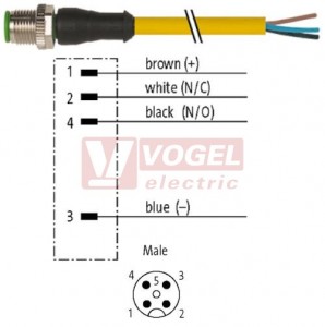 7000-12021-0140500 konektor M12/4-pin/vidl/přímý - kabel ŽL PVC 4x0,34mm2 L=5,0m - volný konec