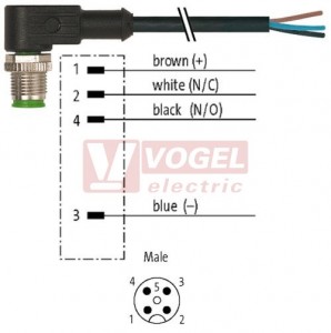 7000-12101-6140300 konektor M12/4-pin/vidl/úhlový - kabel ČE PVC 4x0,34mm2 L=3,0m - volný konec