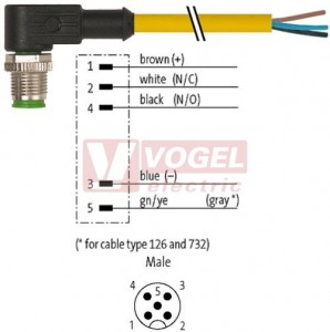 7000-12121-0150150 konektor M12/5-pin/vidl/úhlový - kabel ŽL PVC 5x0,34mm2 L=1,5m - volný konec