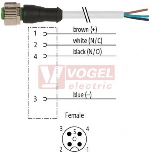 7000-12221-8620300 konektor M12/4-pin/zás/přímý - kabel ŠE PUR 4x0,75mm2 L=3,0m - volný konec