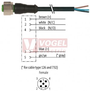 7000-12241-6150300 konektor M12/5-pin/zás/přímý - kabel ČE PVC 5x0,34mm2 L=3,0m - volný konec