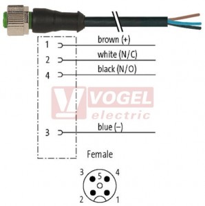 7000-12221-6140300 konektor M12/4-pin/zás/přímý - kabel ČE PVC 4x0,34mm2 L=3,0m - volný konec