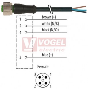 7000-12221-6140500 konektor M12/4-pin/zás/přímý - kabel ČE PVC 4x0,34mm2 L=5,0m - volný konec